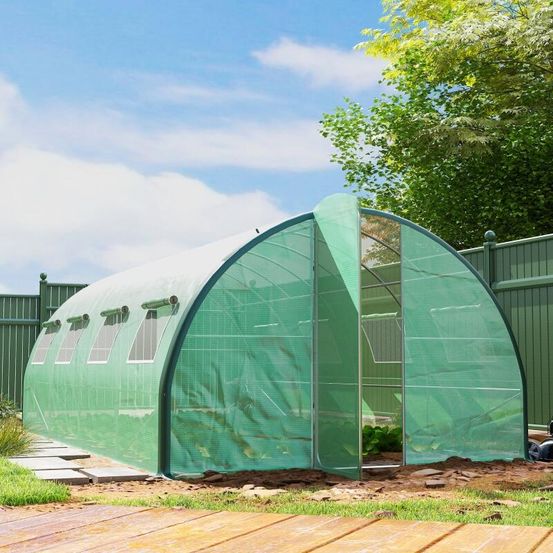 Grande serre tunnel 18m² 2 portes articulées 8 fenêtres 6x3x2m vert - comfortxl outdoor living