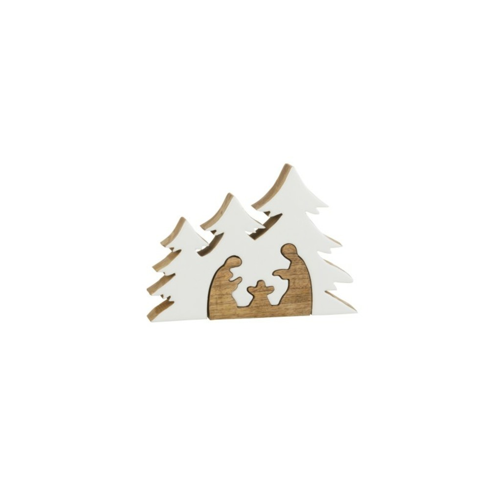 Crèche puzzle sapin en bois blanc 25x18x4 cm