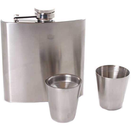 Flasque à whisky en inox avec 2 gobelets