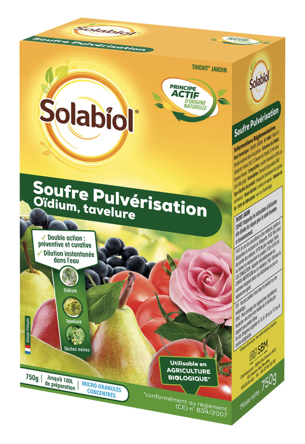Sopul750 - souffre pulvérisation - 750g - jusqu' a 100l de solution - préventive et curative - utilisable en agriculture biologique