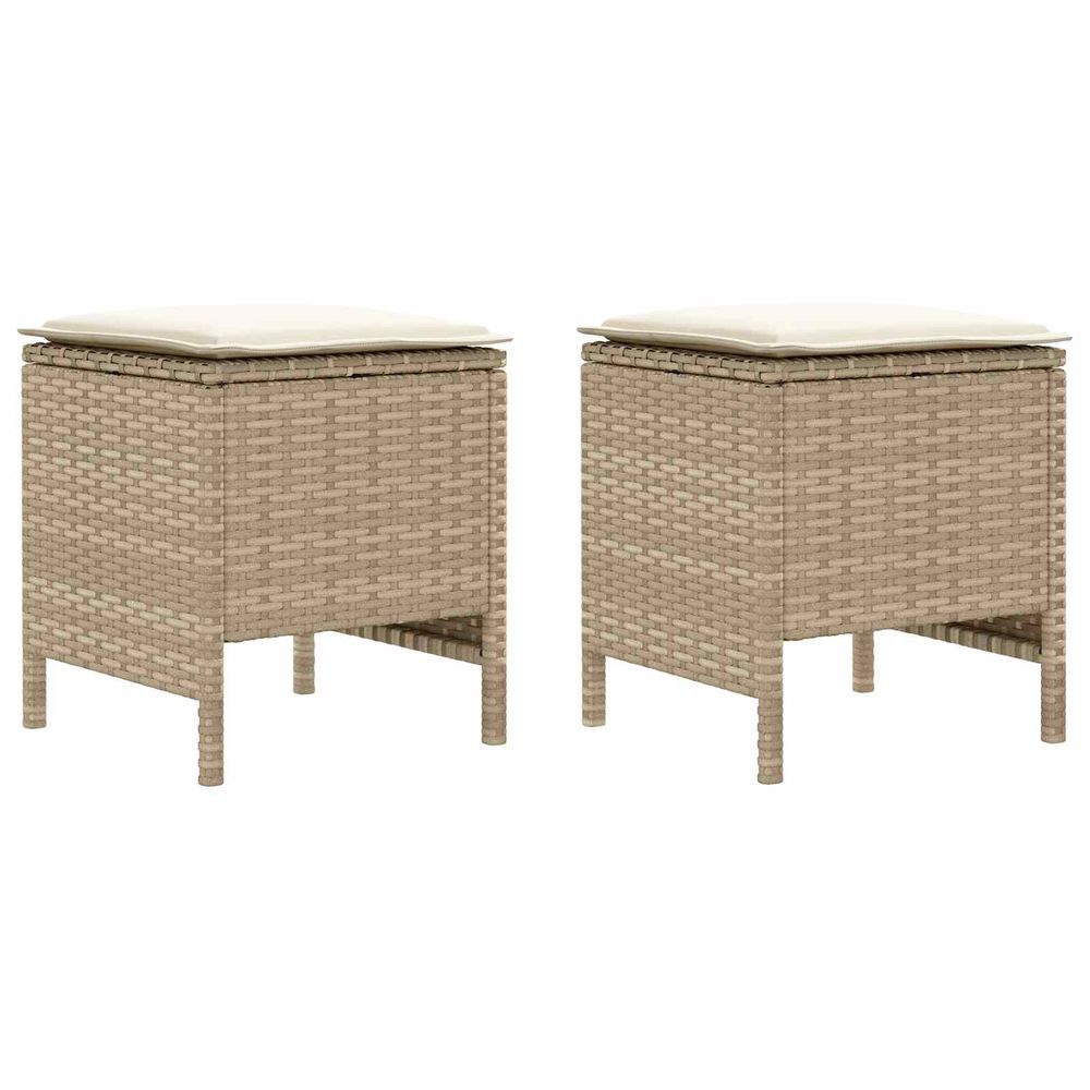 2 pc pouf de jardin rotin pe beige et crème