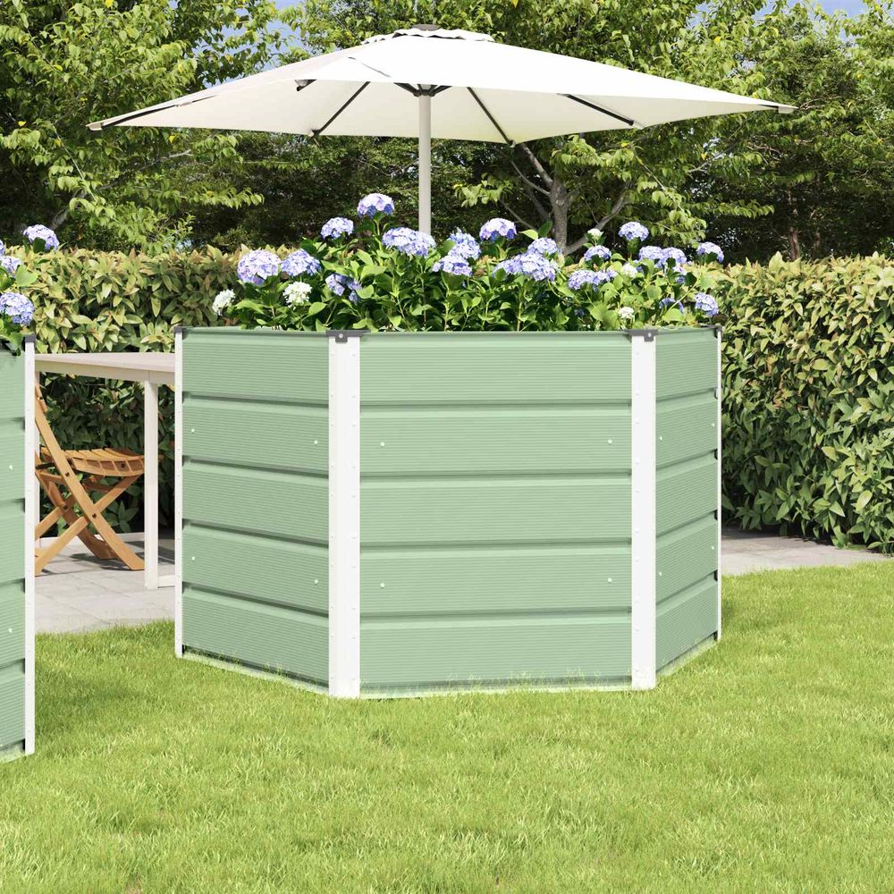 Jardinière surélevée hexagonale acier potager design vert pastel 129x129x75 cm