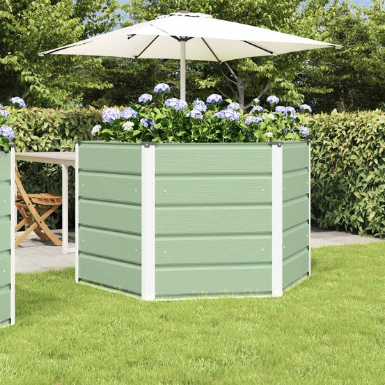 Jardinière surélevée hexagonale acier potager design vert pastel 129x129x75 cm