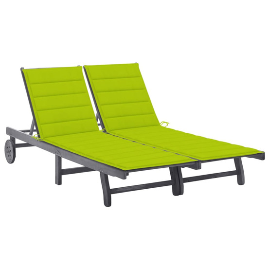 Chaise longue de jardin 2 places avec coussin gris acacia bain de soleil
