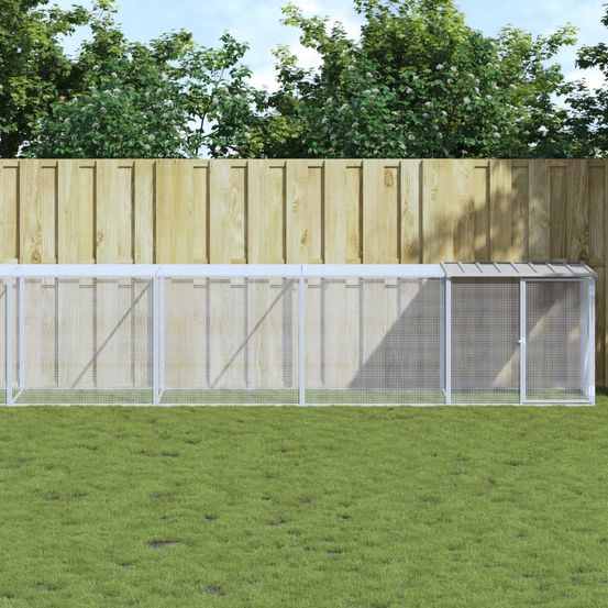 Poulailler xxl 10 m acier galvanisé avec parc grillagé et toit gris