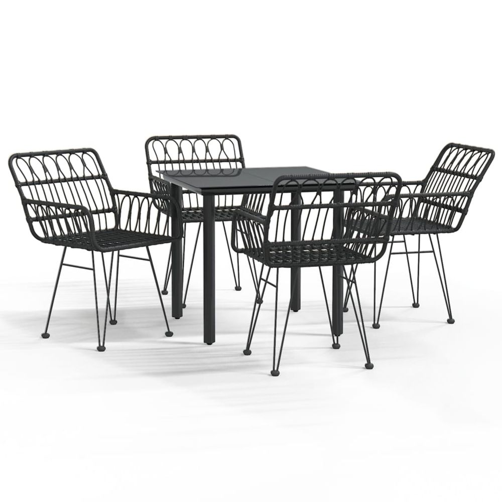 Ensemble à manger de jardin 5 pcs noir résine tressée