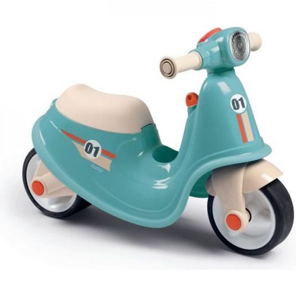 Porteur trotteur scooter - - bleu - pour bébé de 18 mois - coffre a jouets sous le siege - l?64,5 x l34 x h47,5 cm