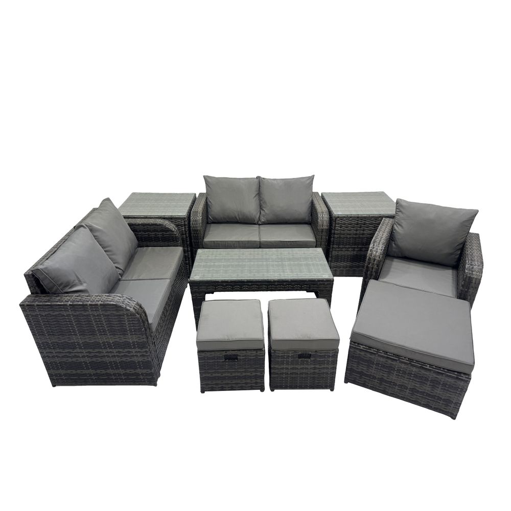 8 places ensembles de salon de jardin avec 2 tables d'appoint 3 tabourets gris foncé mixte