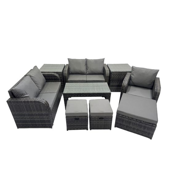 8 places ensembles de salon de jardin avec 2 tables d'appoint 3 tabourets gris foncé mixte