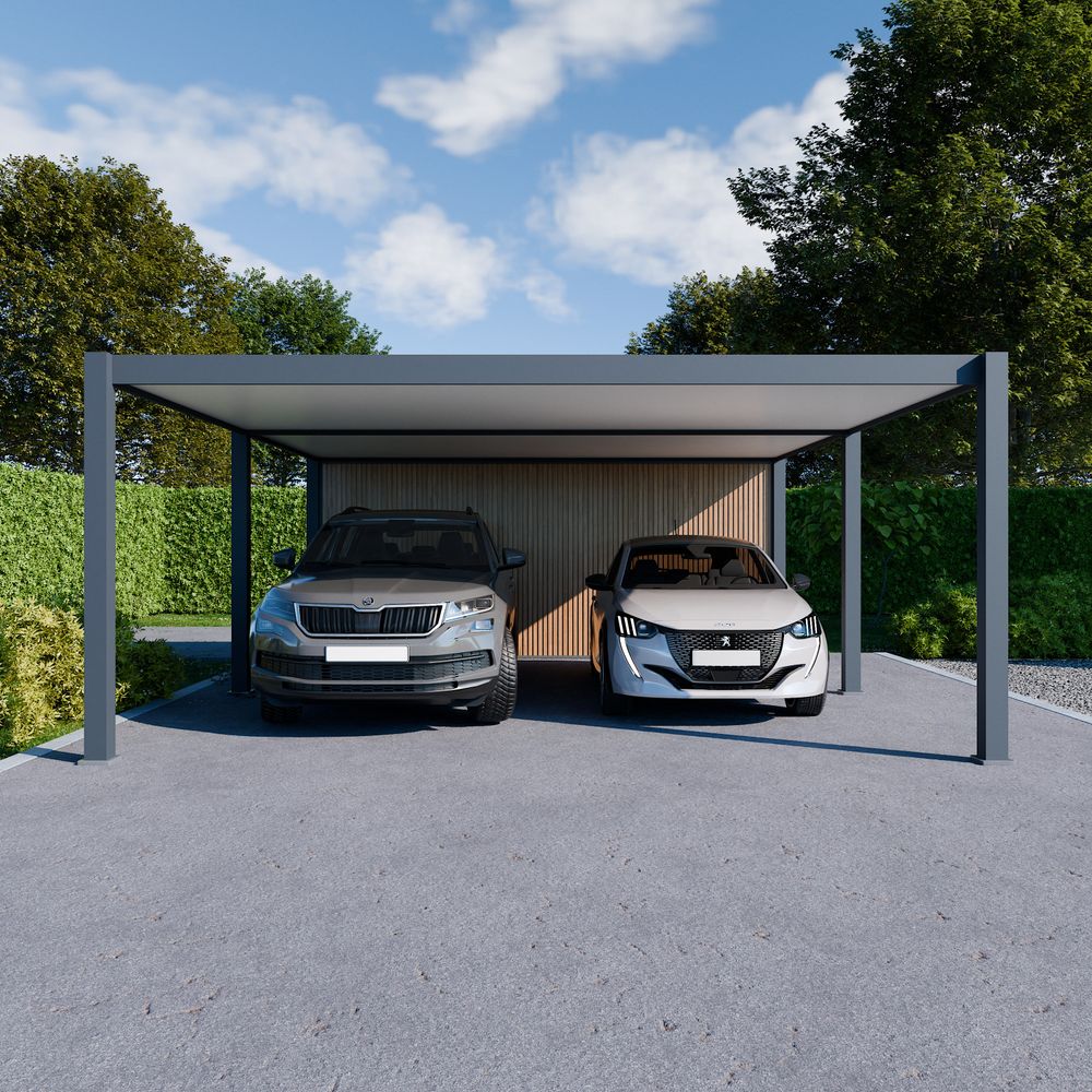 Carport aluminium 563 x 645 cm weston - 37 m2 - hauteur : 255 - 2 voitures - abri voiture autoportant - gouttière incluse