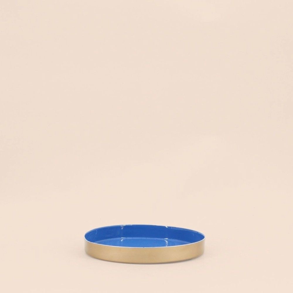 Plateau rond bleu, doré 16cm, laob
