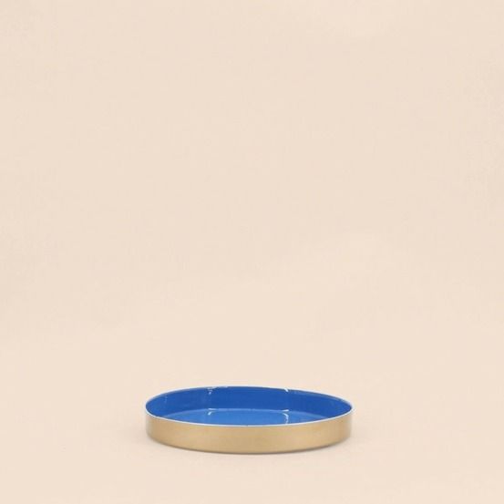 Plateau rond bleu, doré 16cm, laob