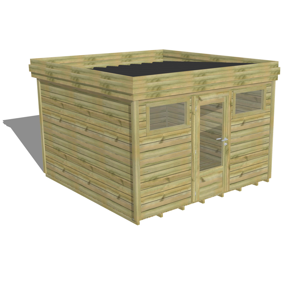 Abri de jardin bois pin traité autoclave 27mm - 3,44x3,44m / 12m2 - bac acier - plancher bois