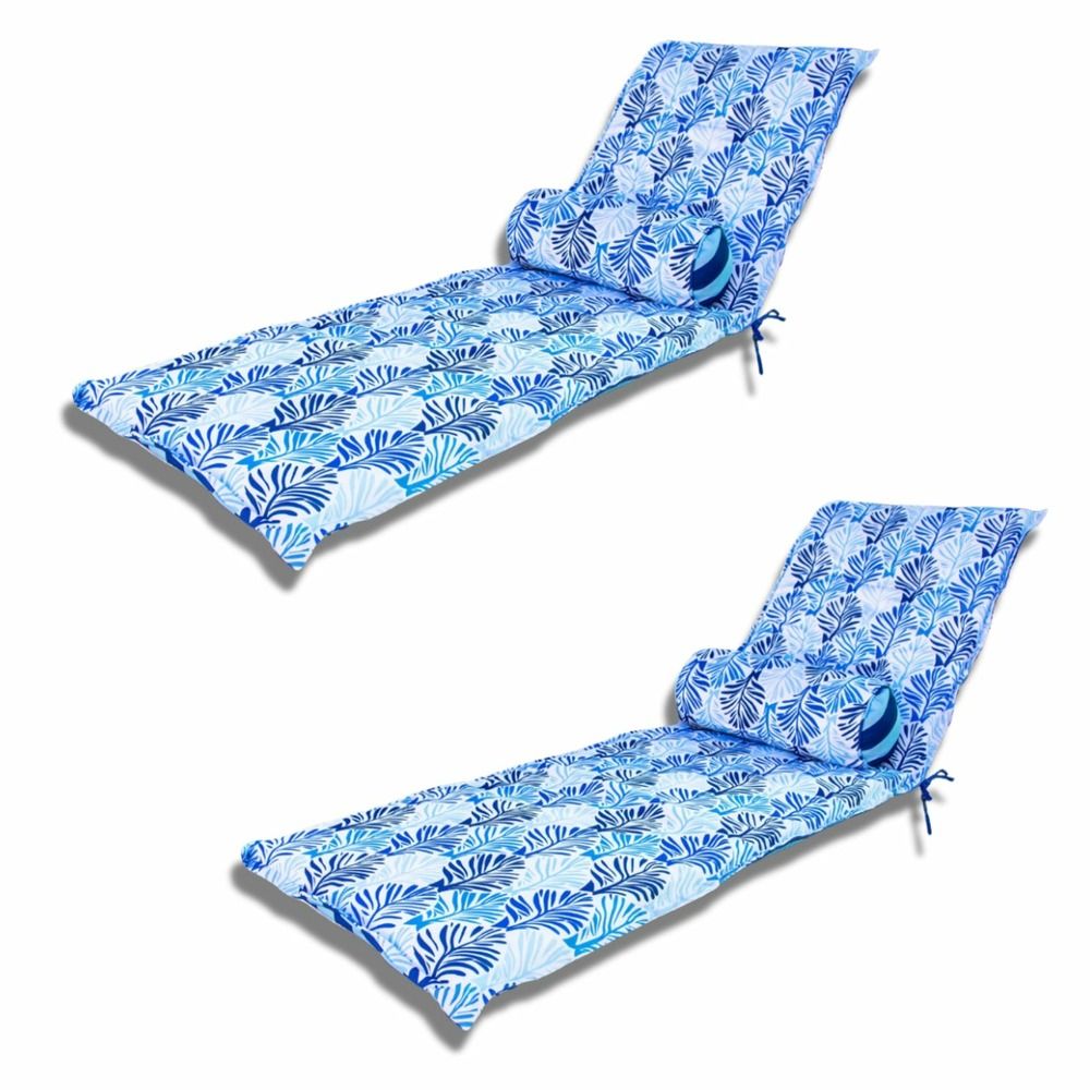 2 coussins pour chaise longue et traversin 195x60x5cm motif feuillage