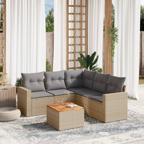 Salon de jardin avec coussins 6 pcs beige résine tressée