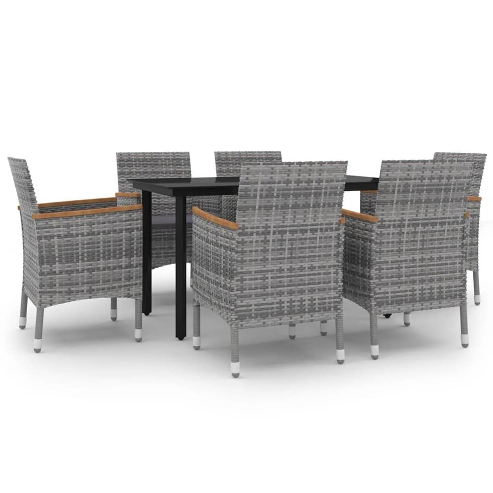 Ensemble à manger de jardin coussins 7 pcs résine tressée verre