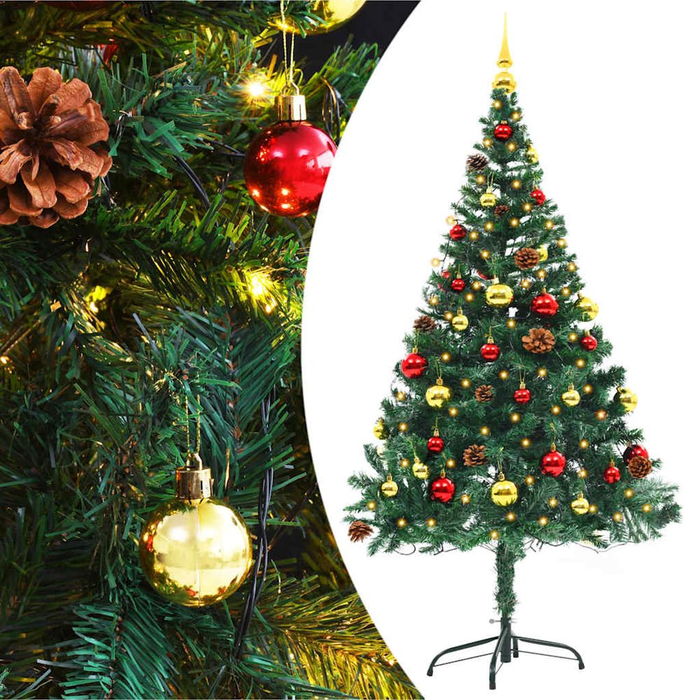 Arbre de noël artificiel pré-éclairé avec boules vert 150 cm