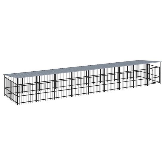 Chenil d'extérieur avec toit pour chiens acier 16,89 m²