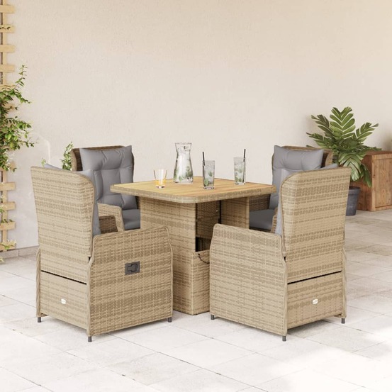 Ensemble à manger de jardin avec coussins 5pcs beige poly rotin
