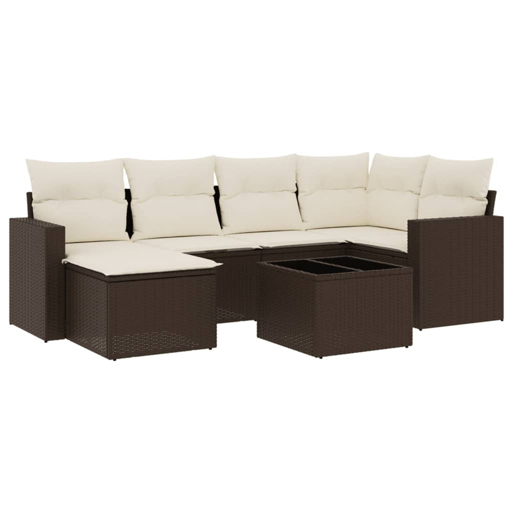Salon de jardin avec coussins 7 pcs marron résine tressée
