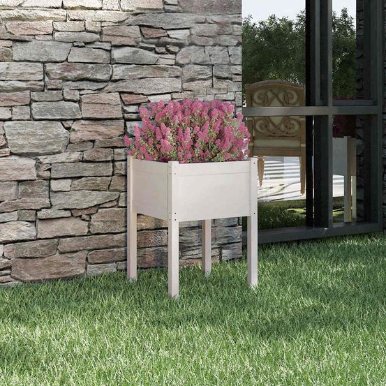 Grande jardinière haute en pin massif pour jardin et balcon blanc 50x50x70 cm