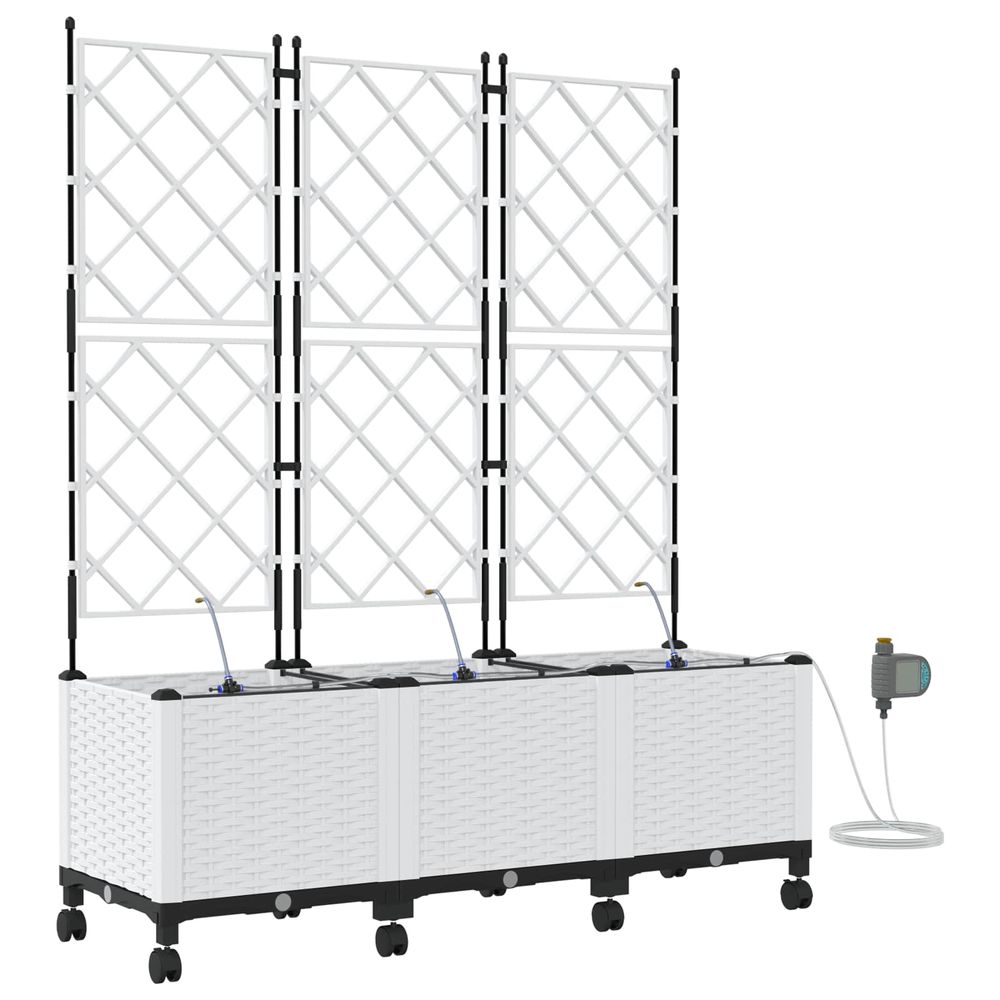 Porte-plante de jardin avec irrigation et roues 3 pc blanc pp