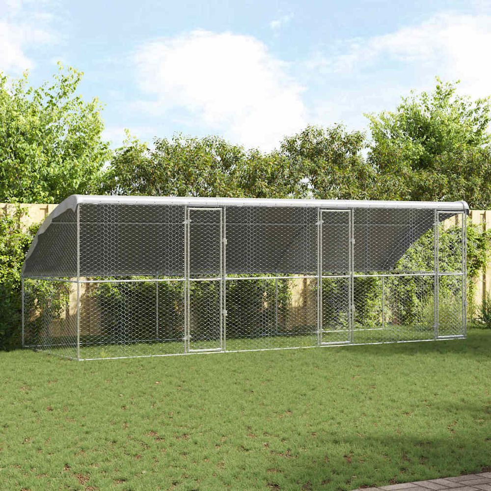 Enclos chien acier grand espace extérieur 6m argent