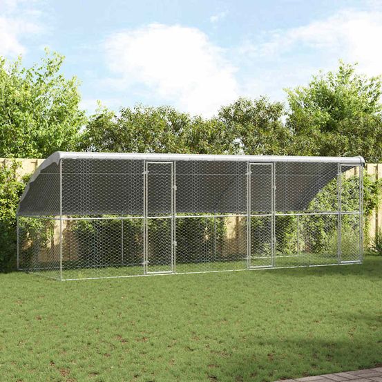 Enclos chien acier grand espace extérieur 6m argent