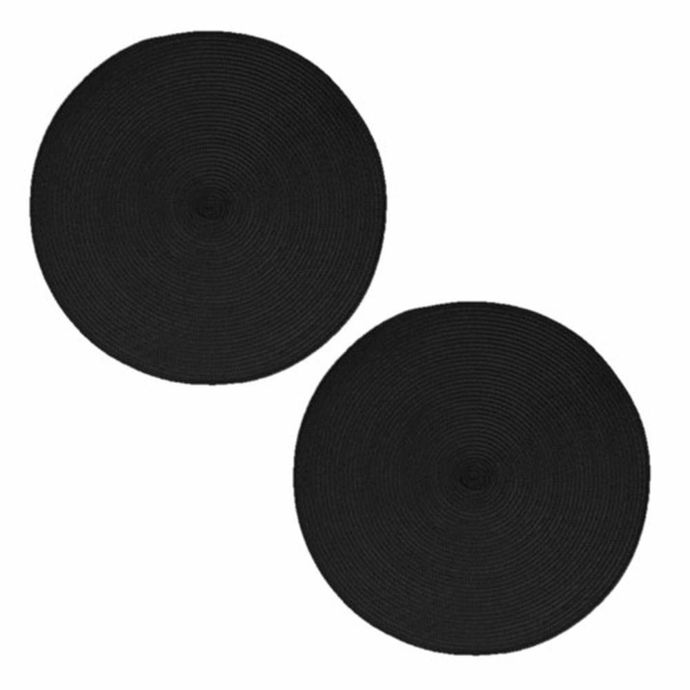 Lot de 2 sets de table tressés ronds - diam. 38 cm - noir