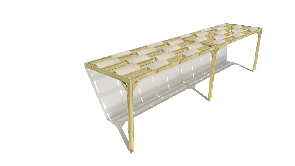 Pergola bois • 10m x 2m • adossée • sens largeur • voilage semi-transparent inclus • livraison comprise