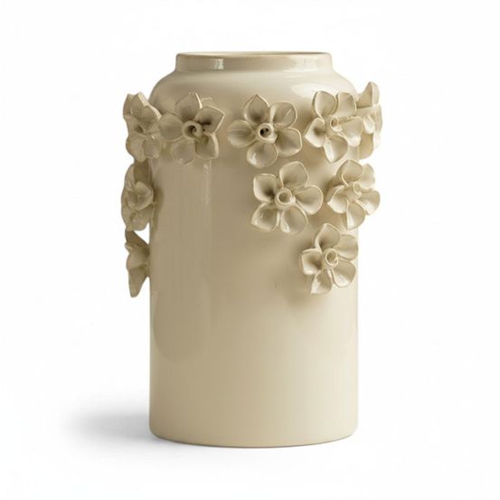 Vase guirlande fleurs céramique blanche 17x17x25cm
