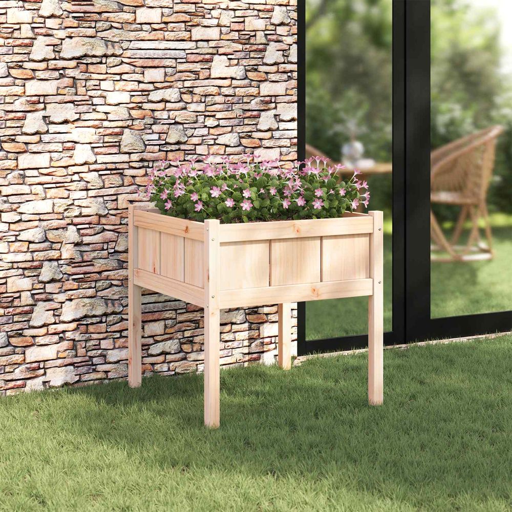 Jardinière cube spacieuse en bois de pin massif bac de culture grand format pour plantes & décoration terrasse 70cm marron