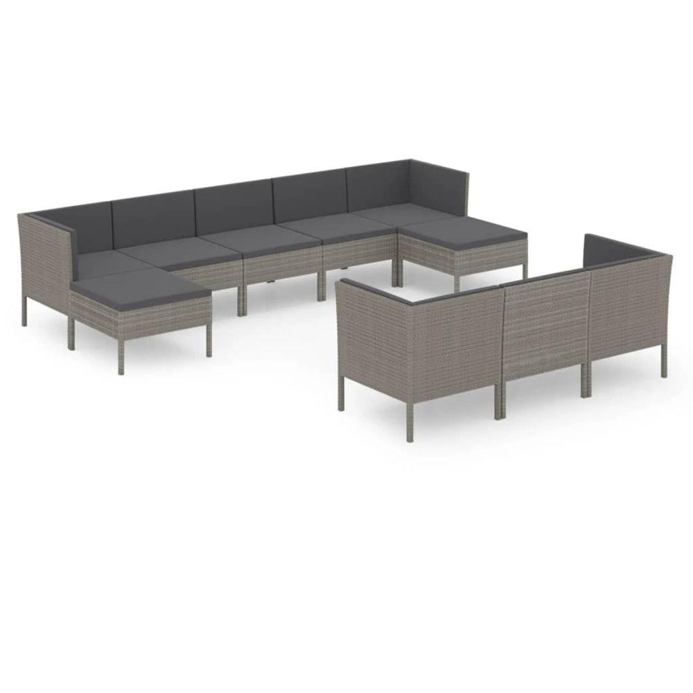 Salon de jardin 10 pcs avec coussins résine tressée gris