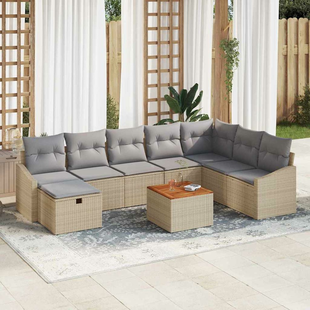 Ensemble de canapé de jardin 9 pcs beige poly rotin