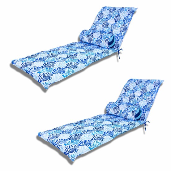 2 coussins pour chaise longue et traversin 195x60x5cm motif feuillage