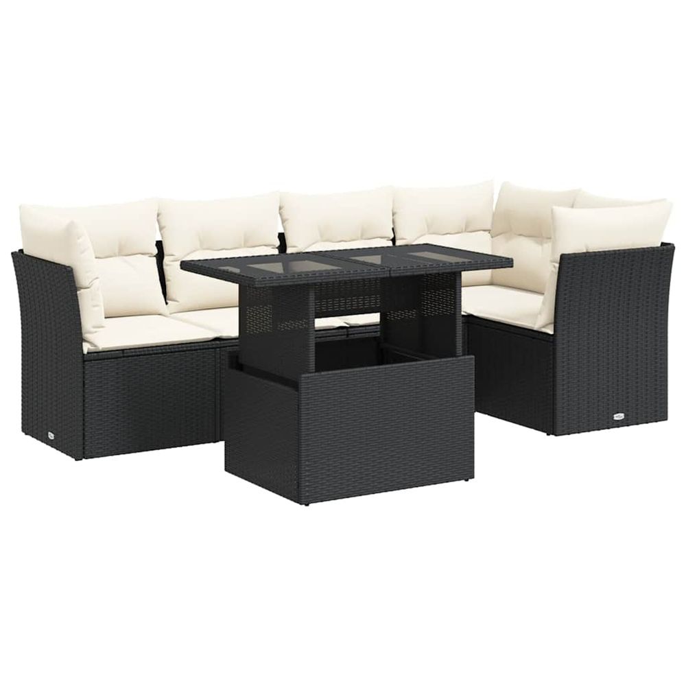 Salon de jardin 6 pcs avec coussins noir résine tressée