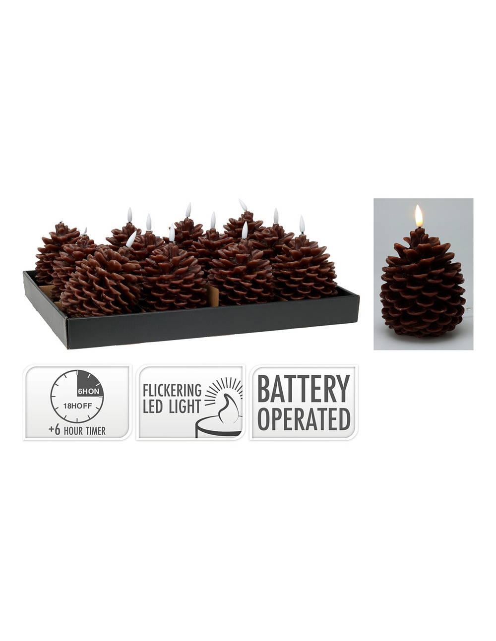 Bougie led en forme d'ananas effet flamme, marron, 13cm. Basics