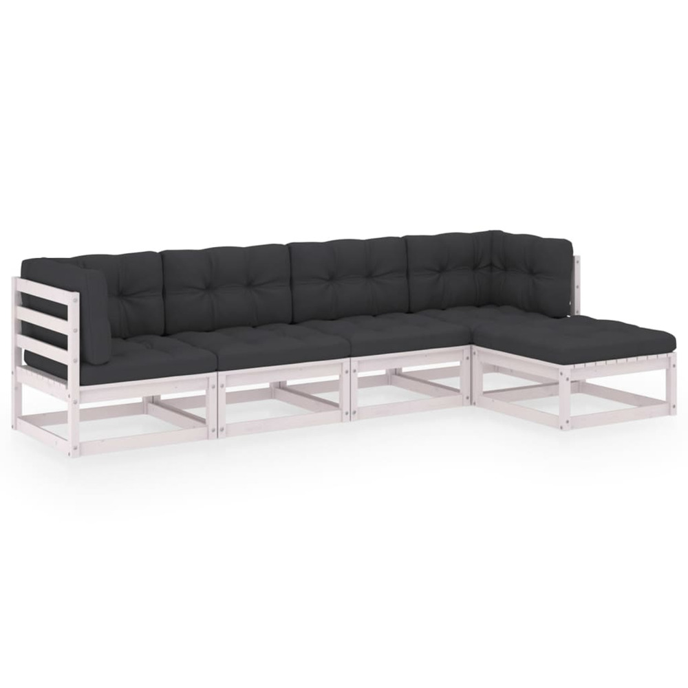 Salon de jardin 5 pcs avec coussins bois de pin massif