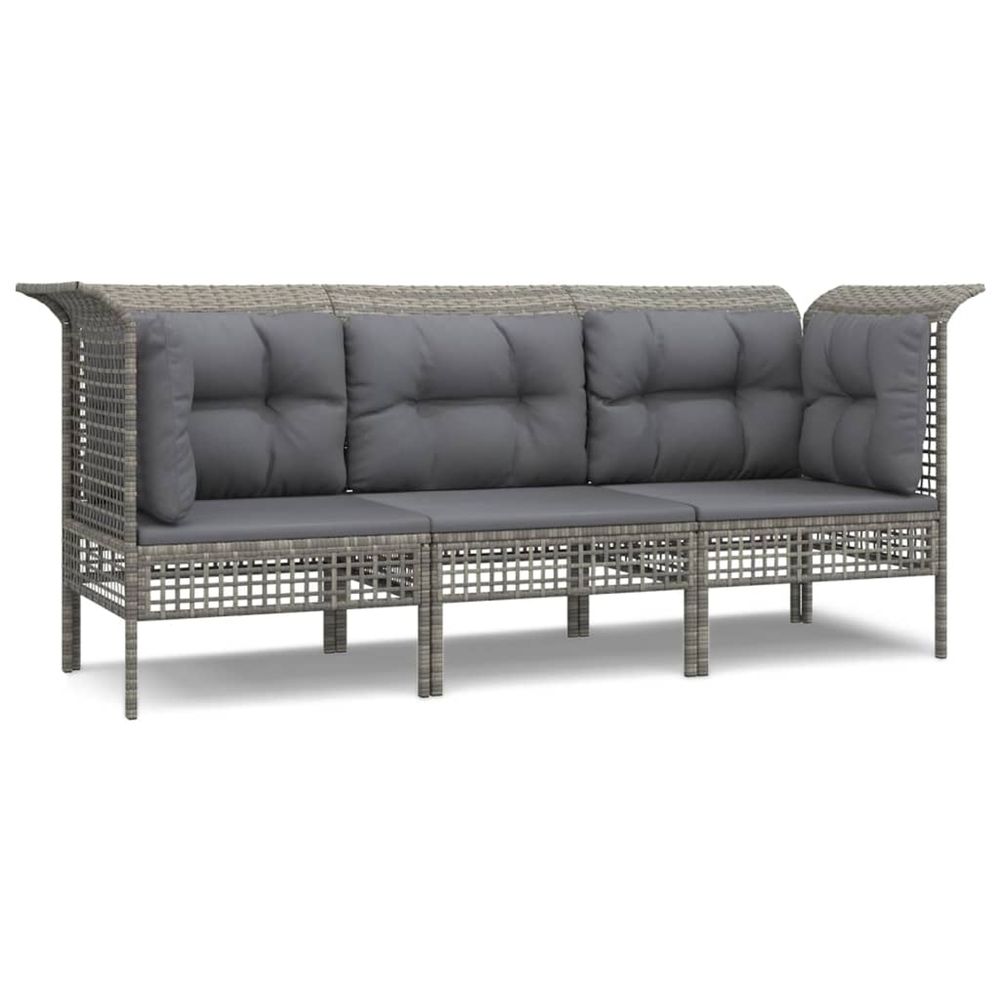 Salon de jardin 3 pcs avec coussins gris résine tressée