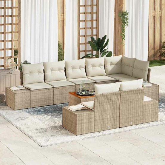 Ensemble de canapé de jardin avec coussin 9 pcs beige polyrotin
