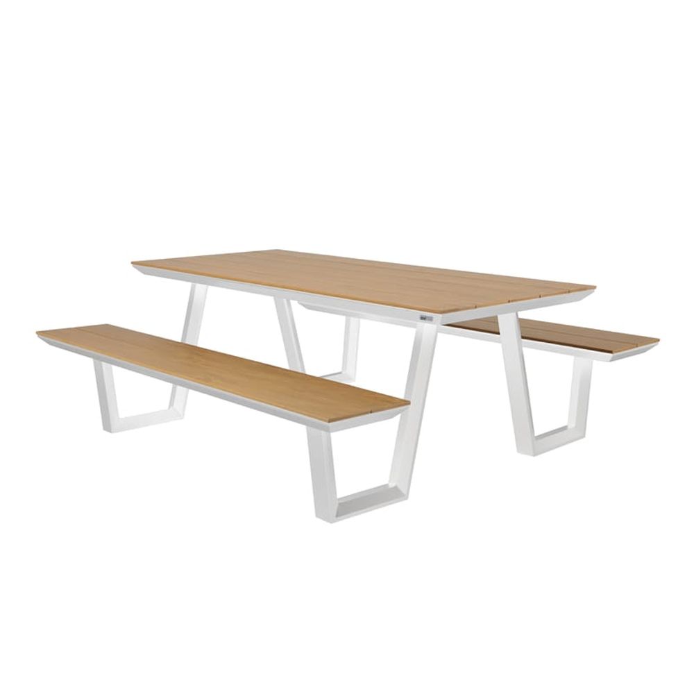 Ensemble repas alu nori table + 2 bancs blanc