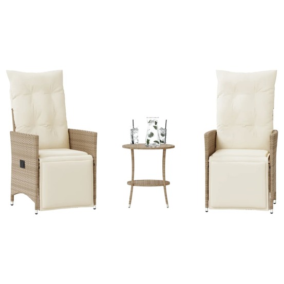 Ensemble de bistro 3 pcs avec coussins beige résine tressée