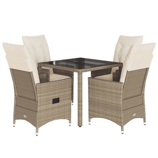 Ensemble à manger de jardin avec coussins 5pcs beige poly rotin