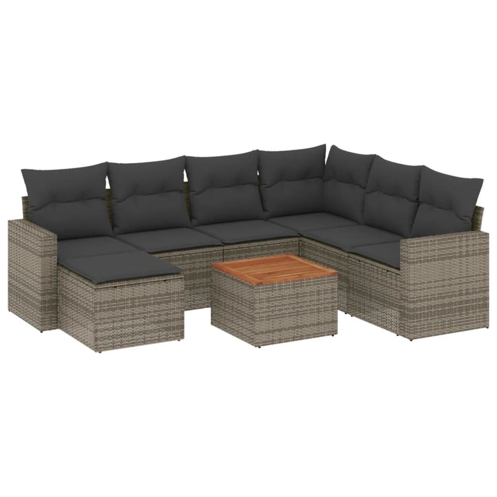 Salon de jardin 8 pcs avec coussins gris résine tressée