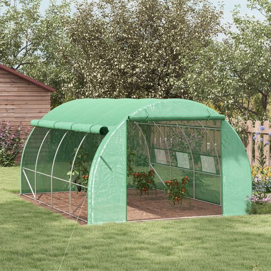 Serre tunnel jardin acier galvanisé 12m² protection plantes fenêtres 397x300x200cm vert - comfortxl outdoor living