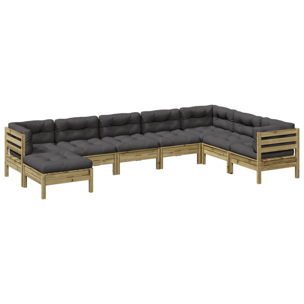 Salon de jardin 8 pcs avec coussins bois de pin imprégné