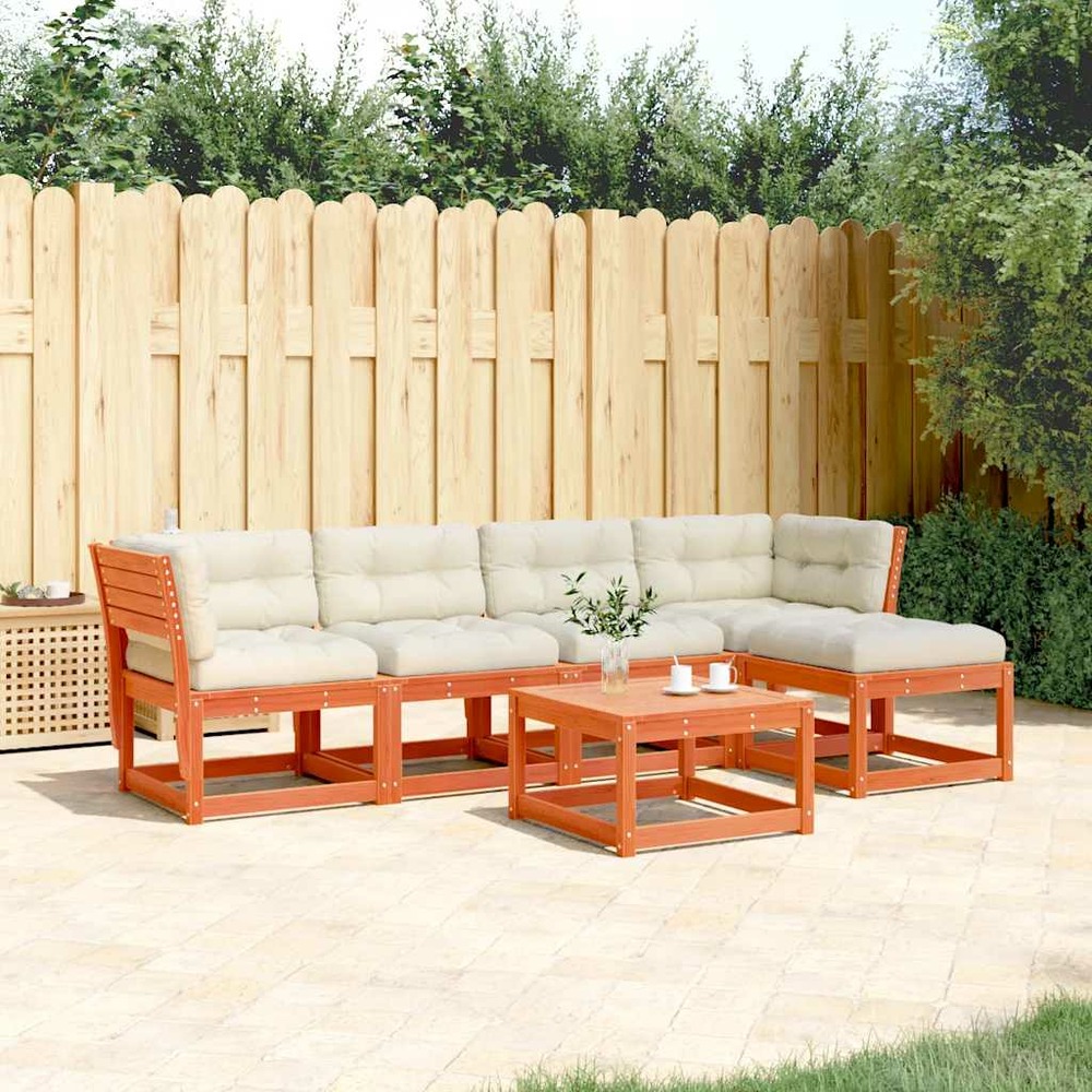 Salon de jardin 5 pcs avec coussins cire marron bois pin massif