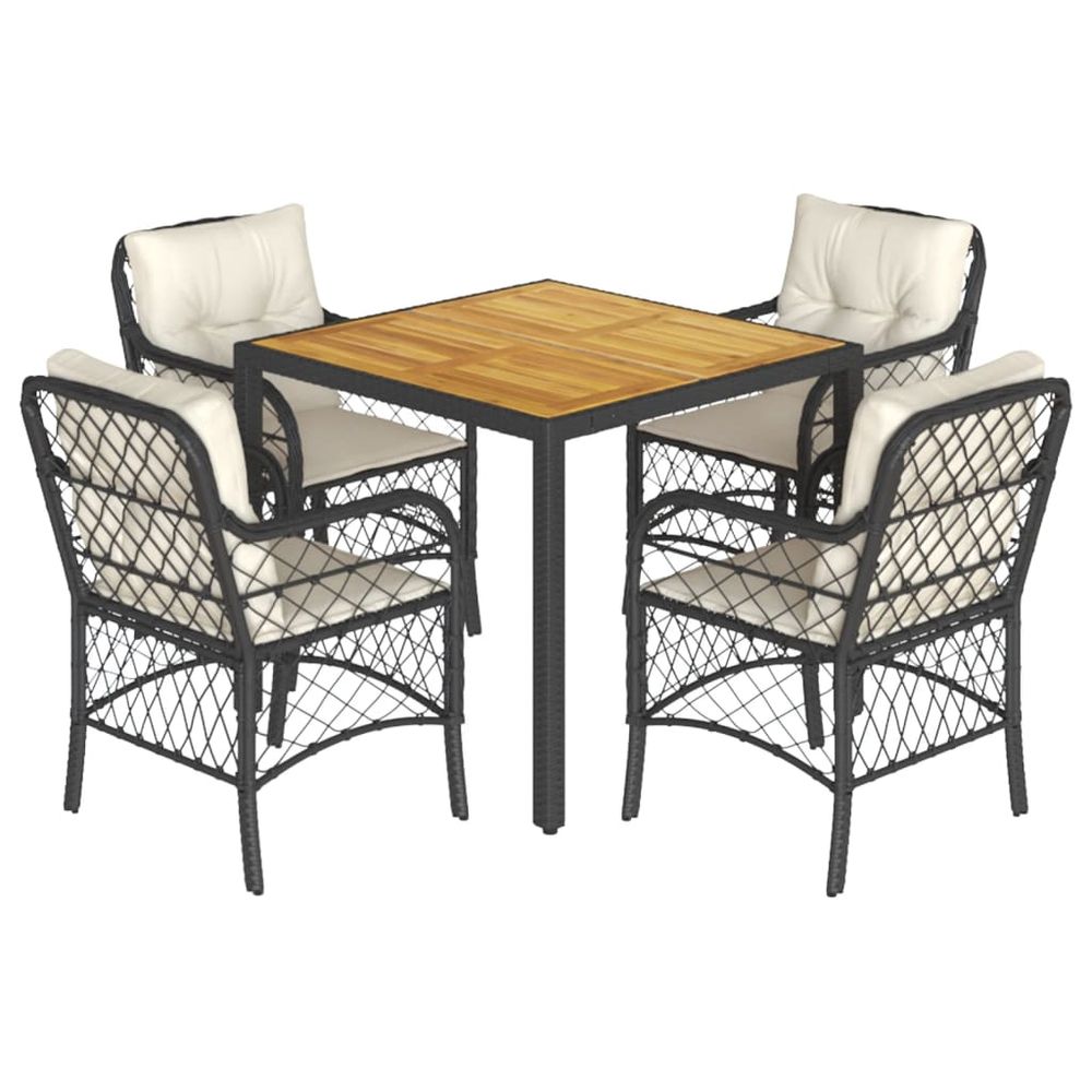 Ensemble à manger de jardin coussins 5pcs noir résine tressée
