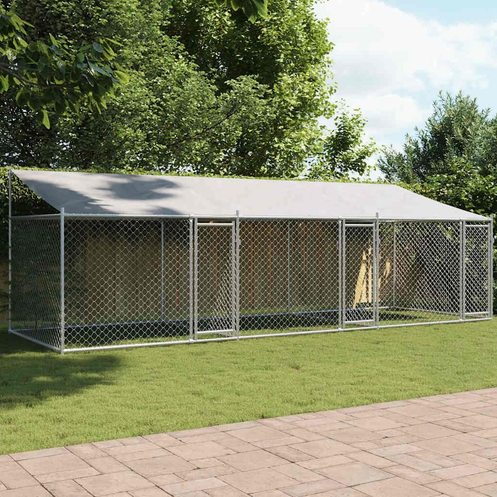 Enclos modulable 3 boxes pour chien acier galvanisé toit gris 6x2x2m