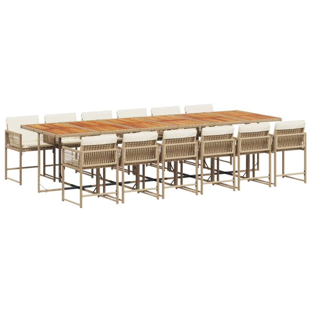 Ensemble à manger de jardin et coussins 13 pcs beige